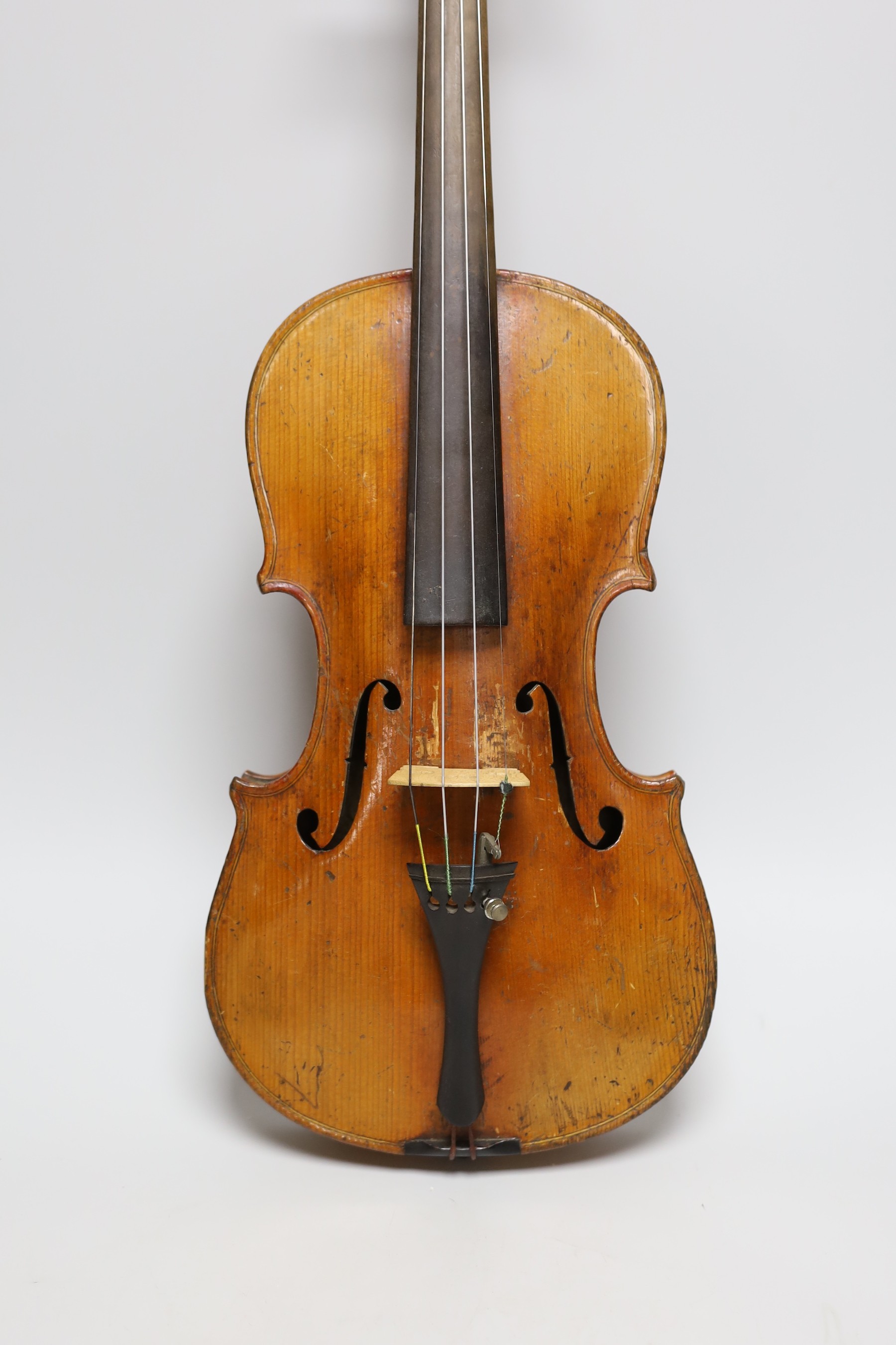 A 19th century German violin, back measures 33cm, cased